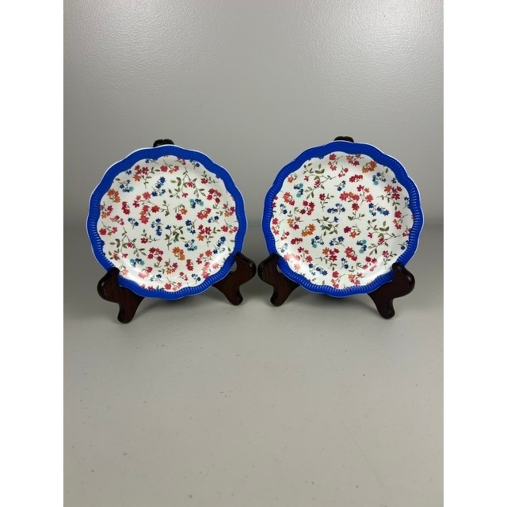 Pioneer Woman Vintage Ditsy Cobalt Melamine Appetizer Plate Set of 2 Blue Floral